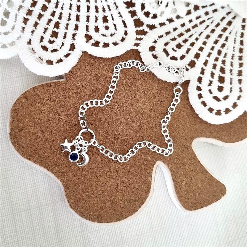 PULSEIRA PRATA 925 CÉU ESTRELA LUA E PONTO LUZ AZUL