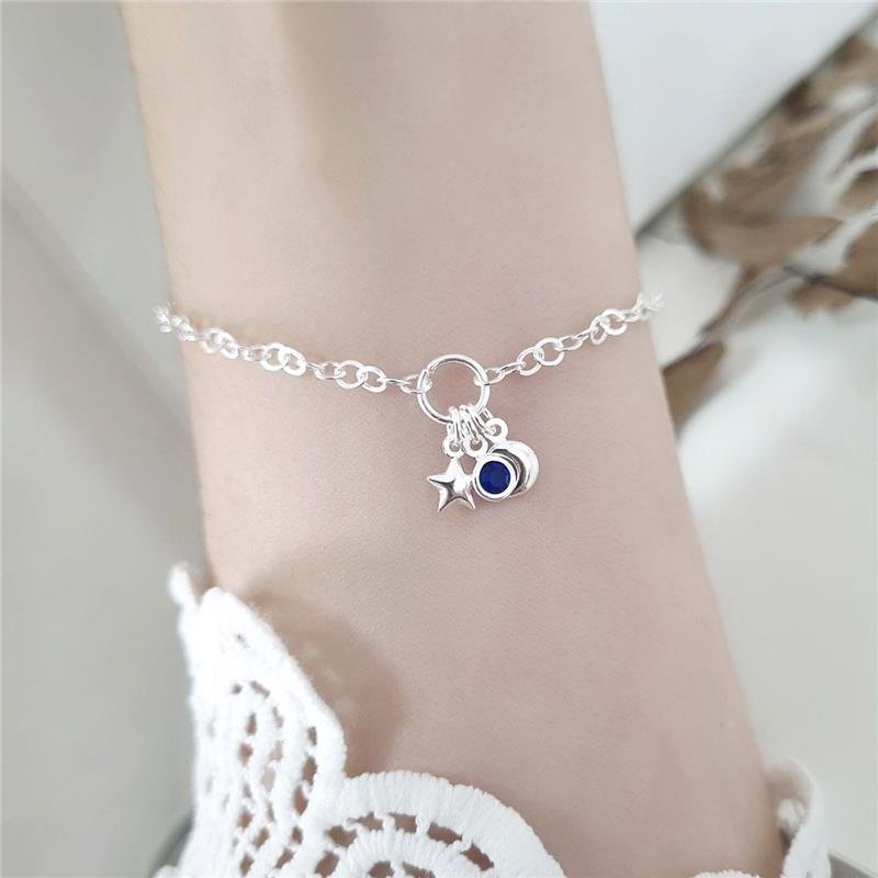 PULSEIRA PRATA 925 CÉU ESTRELA LUA E PONTO LUZ AZUL