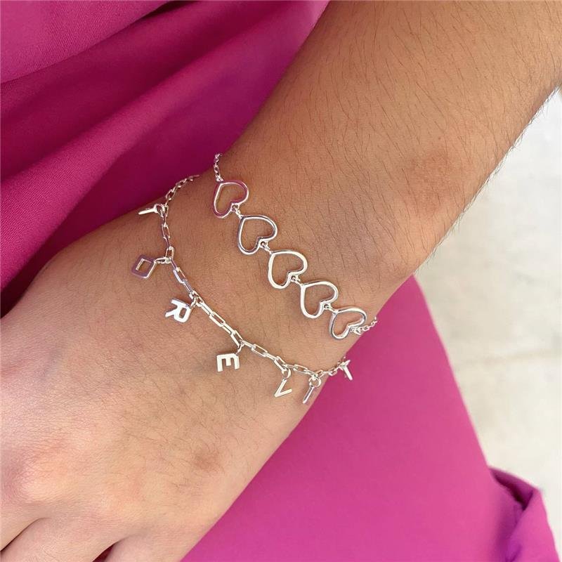 PULSEIRA PRATA 925 CINCO CORAÇÕES
