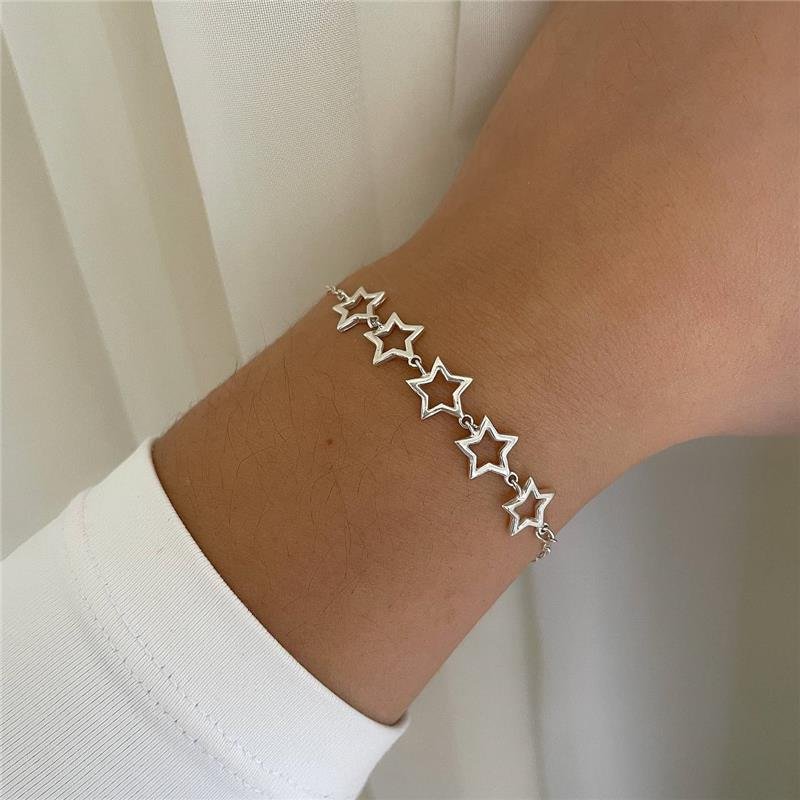PULSEIRA PRATA 925 CINCO ESTRELAS VAZADAS