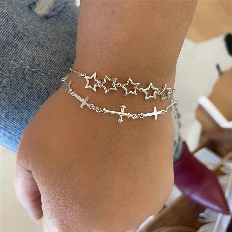 PULSEIRA PRATA 925 CINCO ESTRELAS VAZADAS