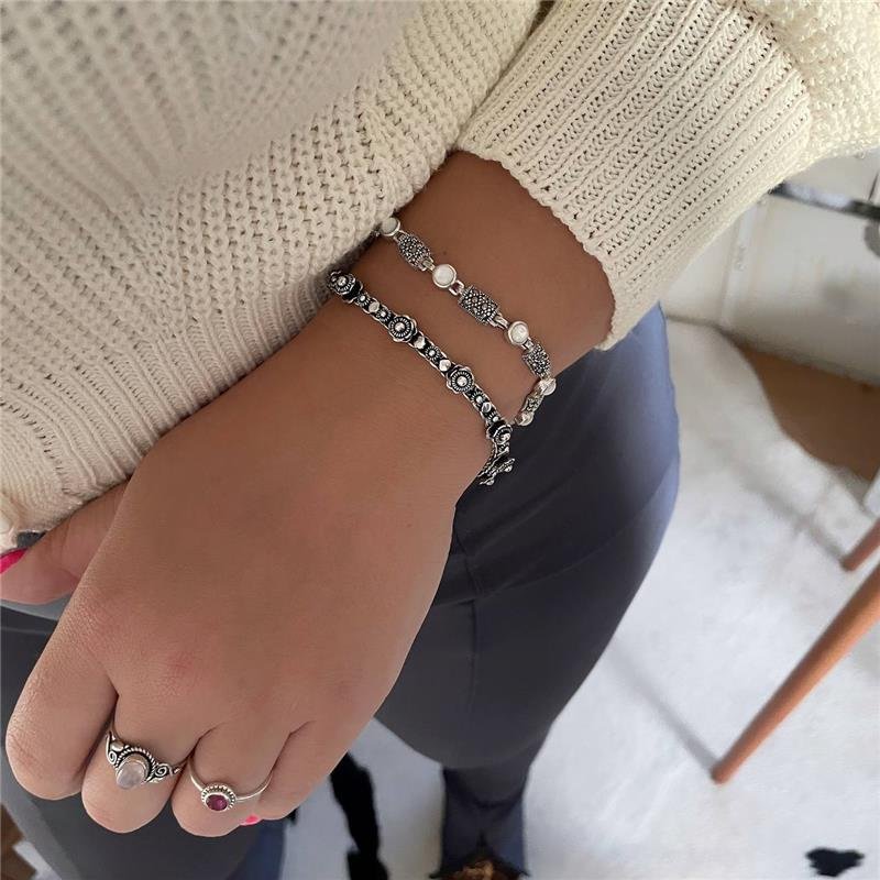 PULSEIRA PRATA 925 CÍRCULO RETÂNGULO COM PEDRA NATURAL 