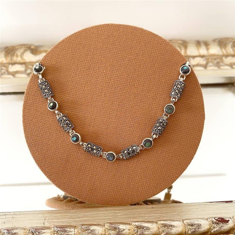 PULSEIRA PRATA 925 CÍRCULO RETÂNGULO COM PEDRA NATURAL 