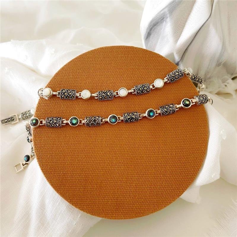 PULSEIRA PRATA 925 CÍRCULO RETÂNGULO COM PEDRA NATURAL 