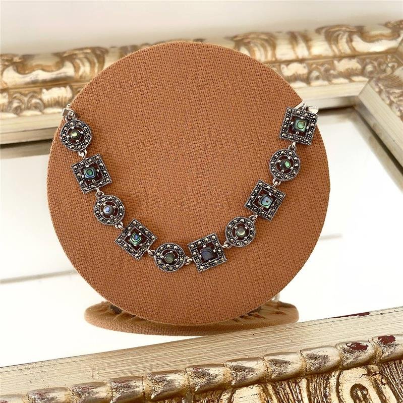 PULSEIRA PRATA 925 CIRCULOS E QUADRADOS COM PEDRA NATURAL