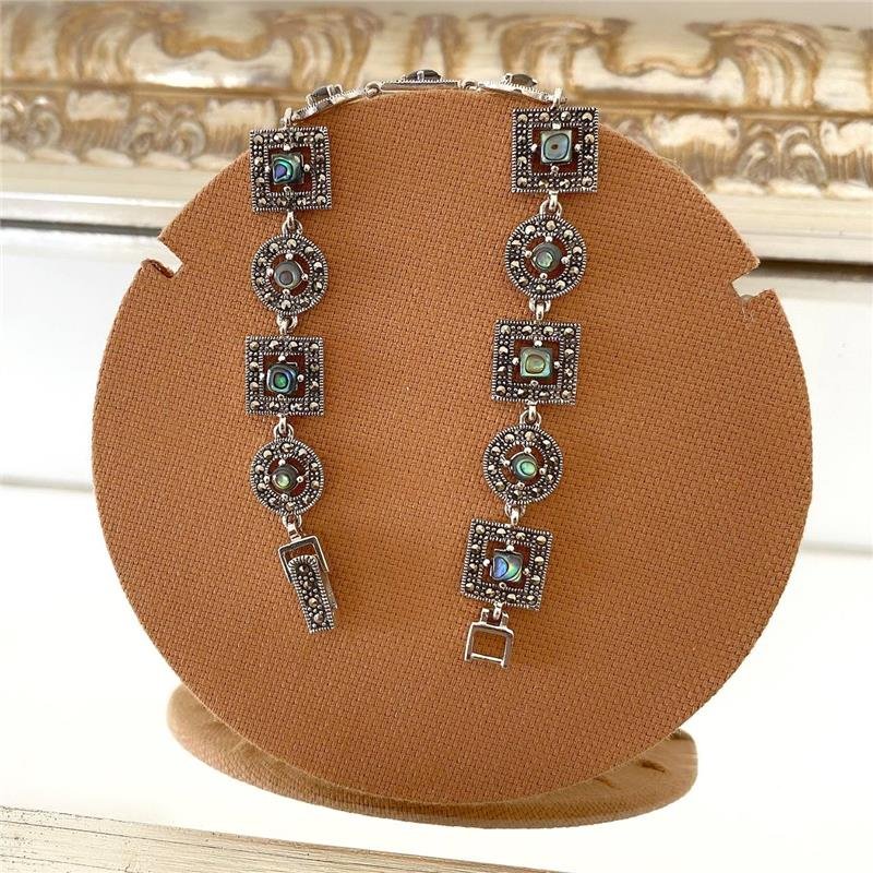 PULSEIRA PRATA 925 CIRCULOS E QUADRADOS COM PEDRA NATURAL