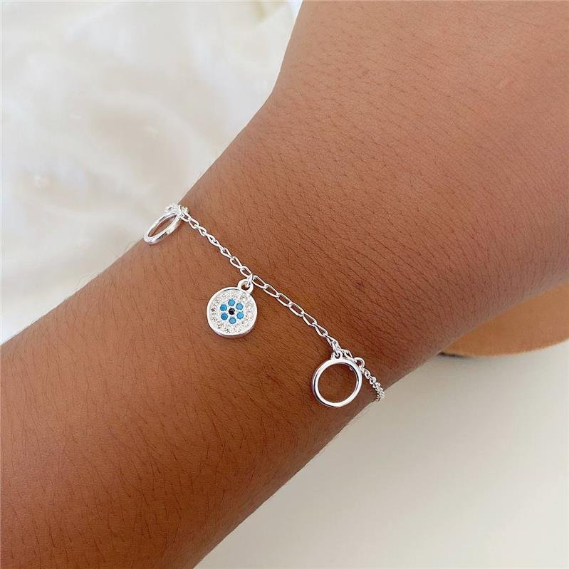 PULSEIRA PRATA 925 CÍRCULOS OLHO GREGO