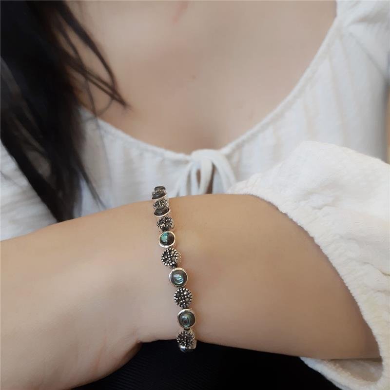 PULSEIRA PRATA 925 CIRCULOS PEDRA NATURAL LUXO