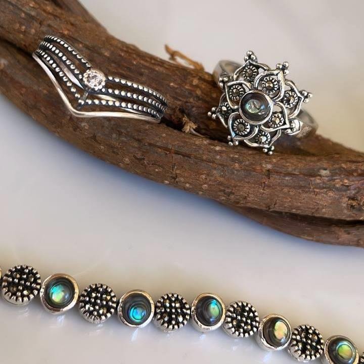 PULSEIRA PRATA 925 CIRCULOS PEDRA NATURAL LUXO