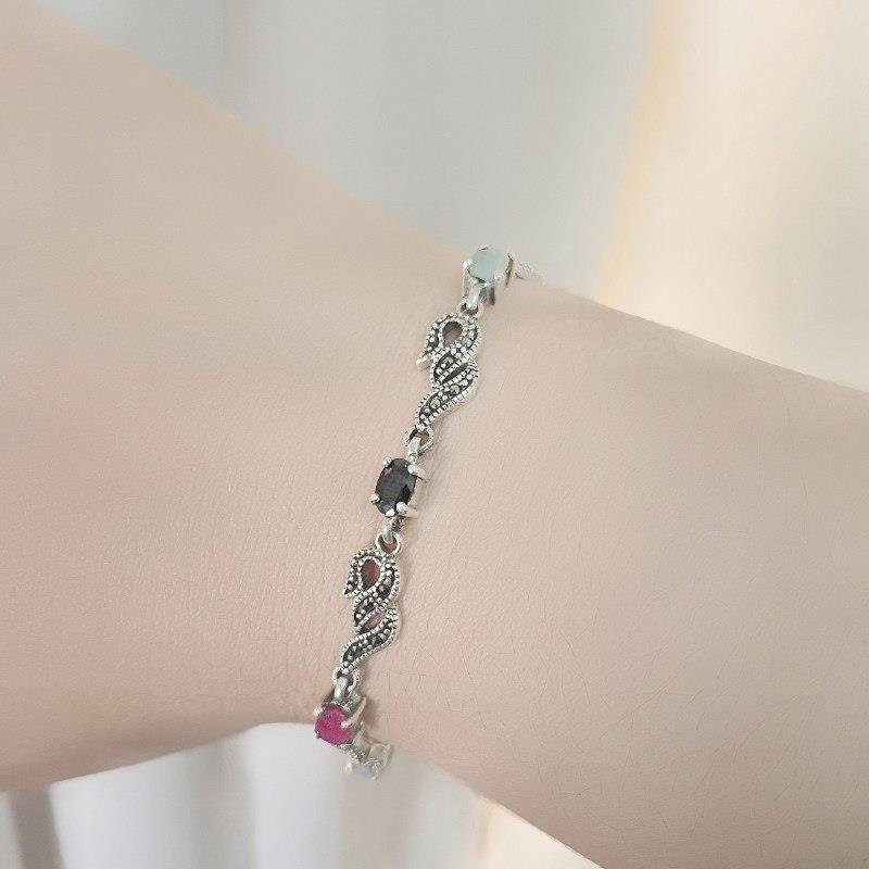 PULSEIRA PRATA 925 COM PEDRAS NATURAIS