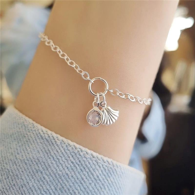 PULSEIRA PRATA 925 CONCHA COM PONTO LUZ