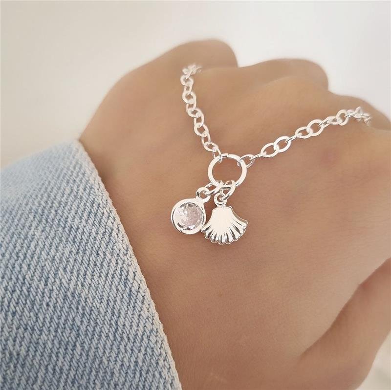 PULSEIRA PRATA 925 CONCHA COM PONTO LUZ