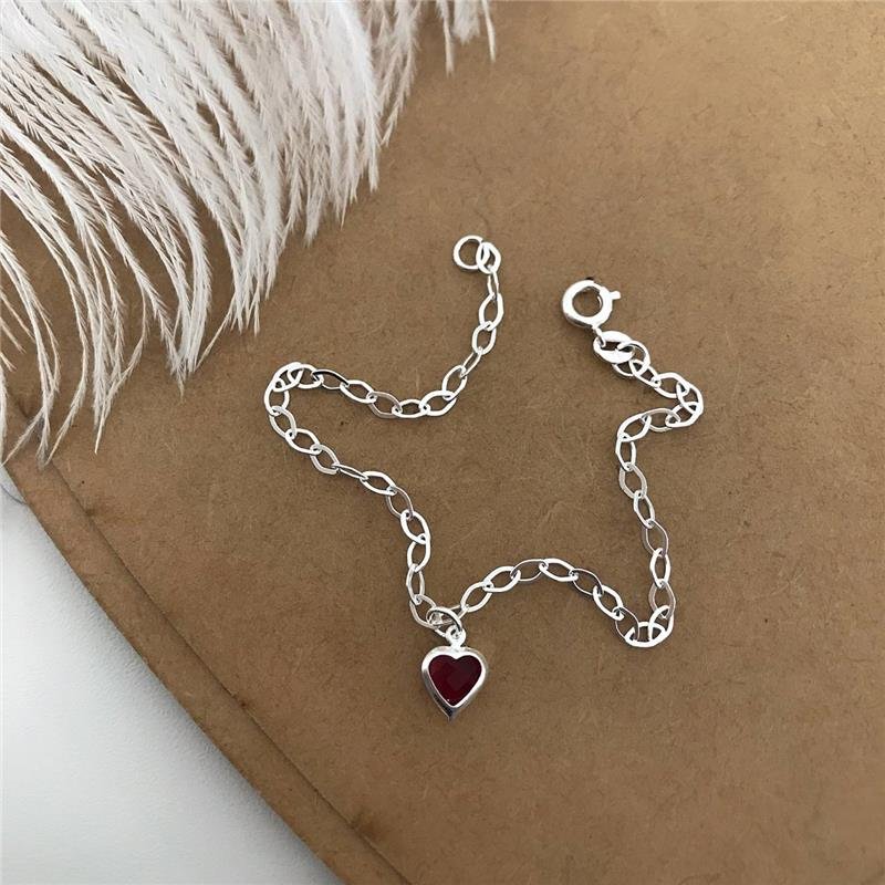 PULSEIRA PRATA 925 CORAÇÃO PEDRA COLORIDA