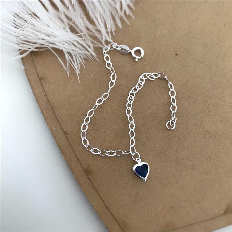 PULSEIRA PRATA 925 CORAÇÃO PEDRA COLORIDA