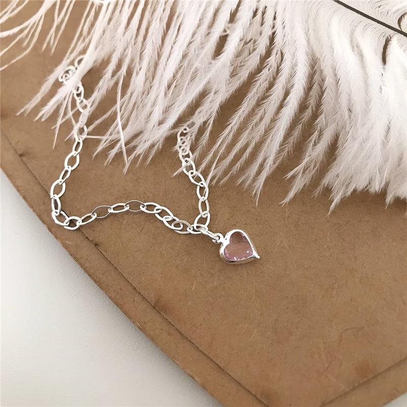 PULSEIRA PRATA 925 CORAÇÃO PEDRA COLORIDA
