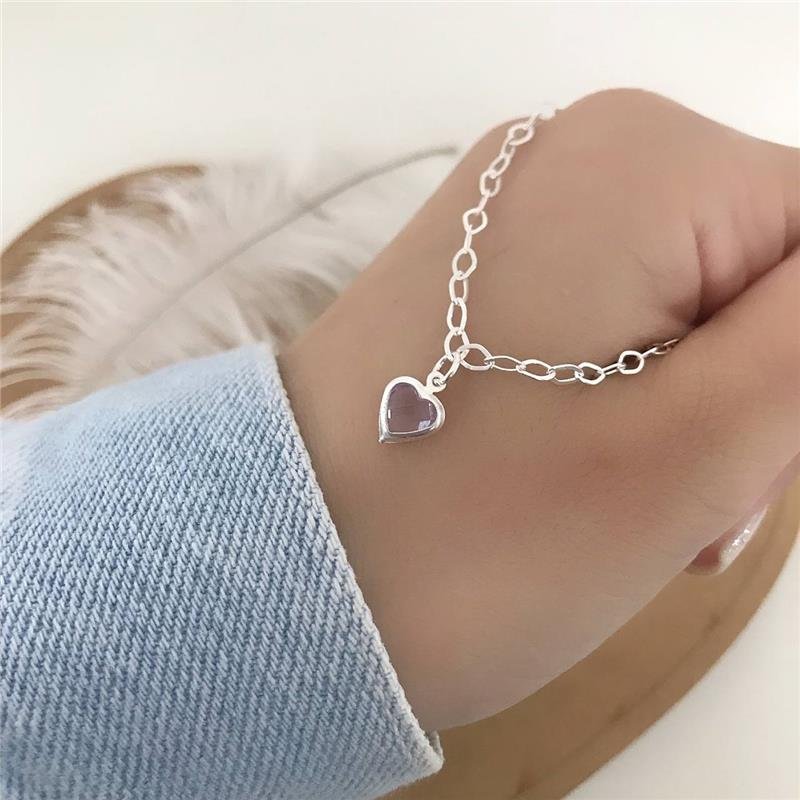 PULSEIRA PRATA 925 CORAÇÃO PEDRA COLORIDA