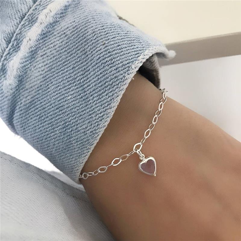 PULSEIRA PRATA 925 CORAÇÃO PEDRA COLORIDA