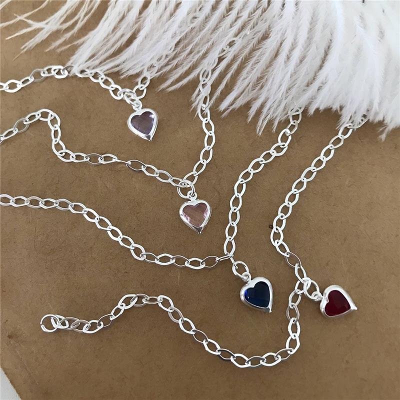 PULSEIRA PRATA 925 CORAÇÃO PEDRA COLORIDA