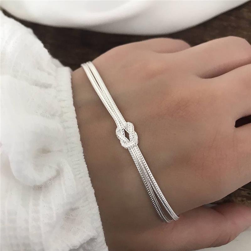 PULSEIRA PRATA 925 DOIS FIOS LAMINADOS NÓ