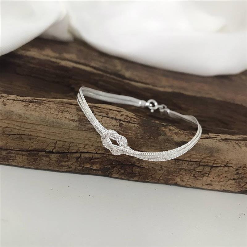 PULSEIRA PRATA 925 DOIS FIOS LAMINADOS NÓ