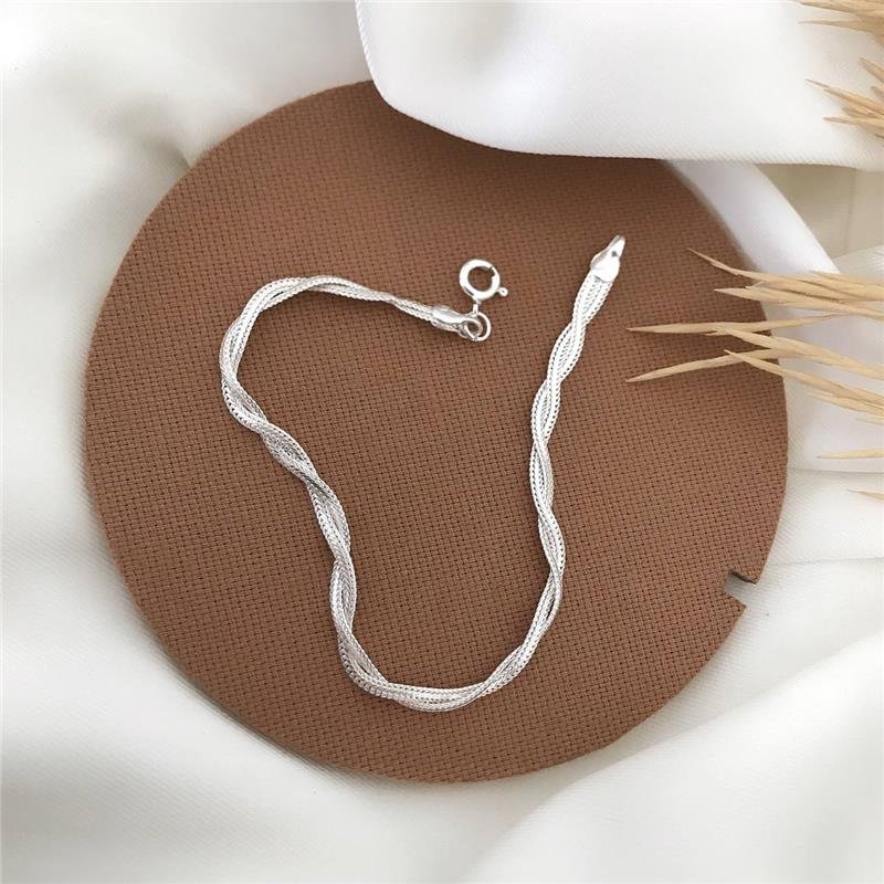 PULSEIRA PRATA 925 DOIS FIOS LAMINADOS TORCIDO