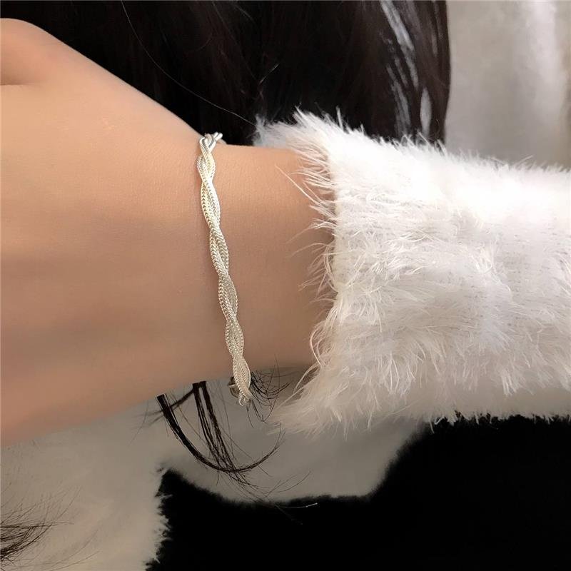 PULSEIRA PRATA 925 DOIS FIOS LAMINADOS TORCIDO