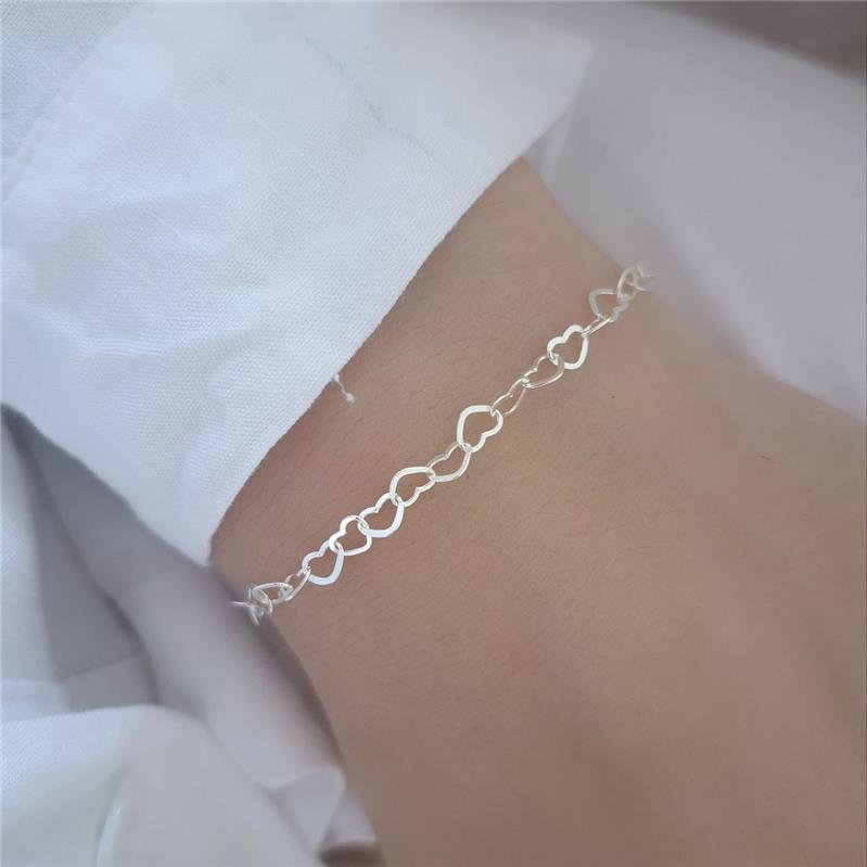 PULSEIRA PRATA 925 ELOS CORAÇÃO