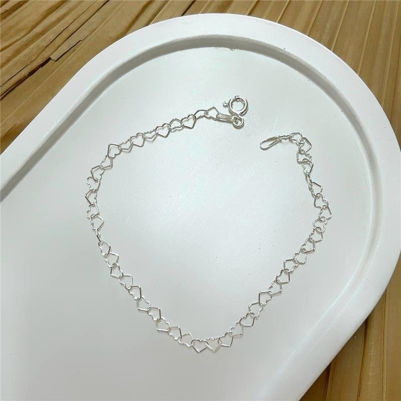 PULSEIRA PRATA 925 ELOS CORAÇÃO 18 CM