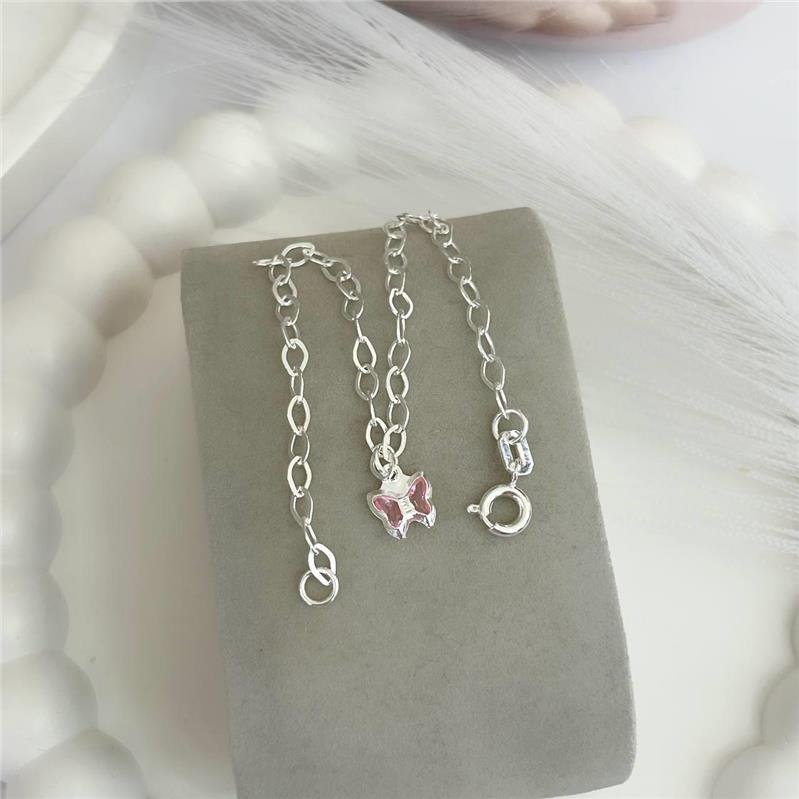 PULSEIRA PRATA 925 ELOS PINGENTE BORBOLETA ZIRCÔNIA ROSA 