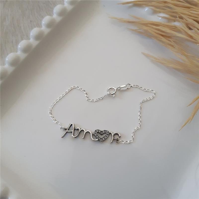 PULSEIRA PRATA 925 ESCRITA 'AMOR' COM ZIRCÔNIA