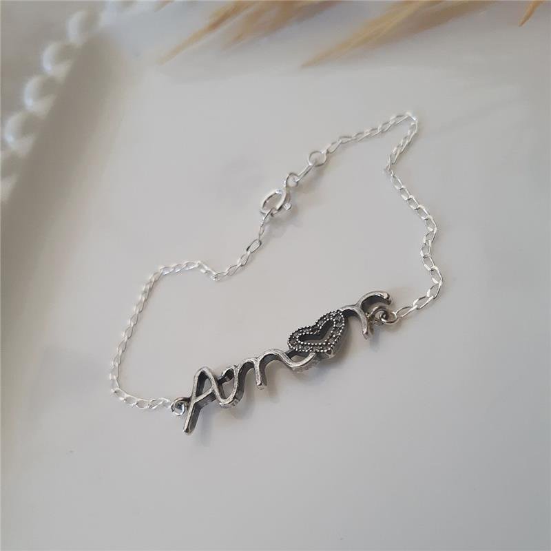 PULSEIRA PRATA 925 ESCRITA 'AMOR' COM ZIRCÔNIA