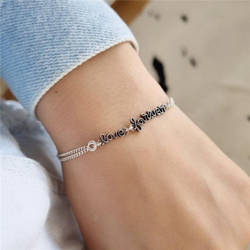 PULSEIRA PRATA 925 ESCRITA LOVE FOREVER