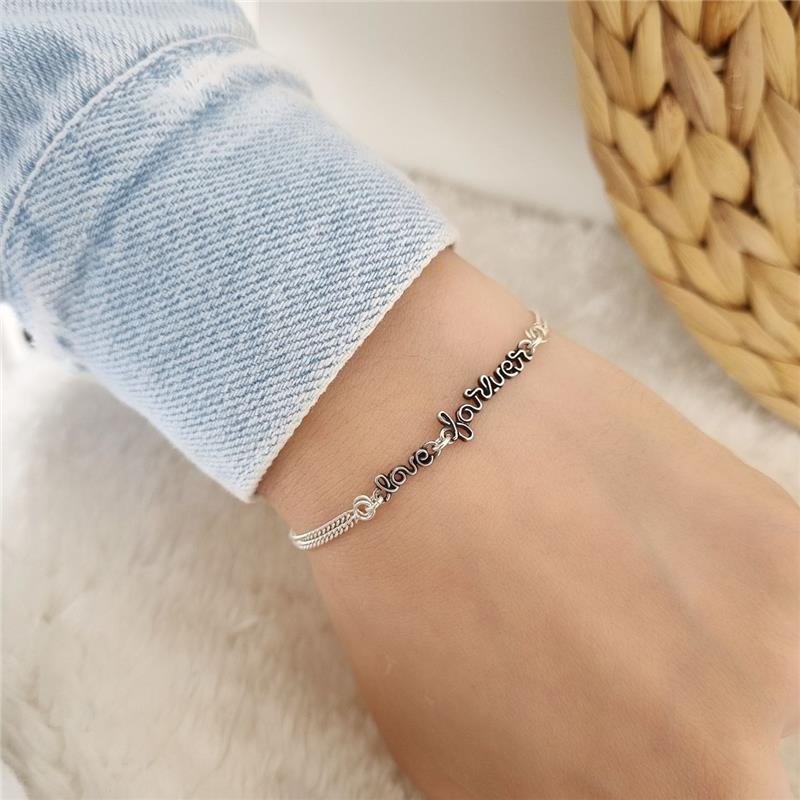 PULSEIRA PRATA 925 ESCRITA LOVE FOREVER
