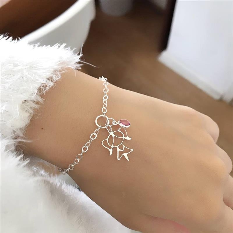 PULSEIRA PRATA 925 FILHA MENINA PEDRA ROSA