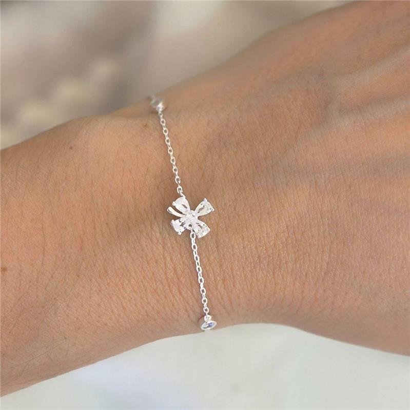 PULSEIRA PRATA 925 FLOR CRAVEJADA PONTO LUZ