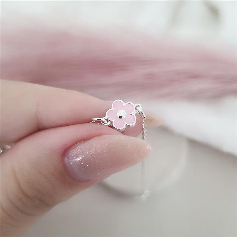 PULSEIRA PRATA 925 FLOR ROSA