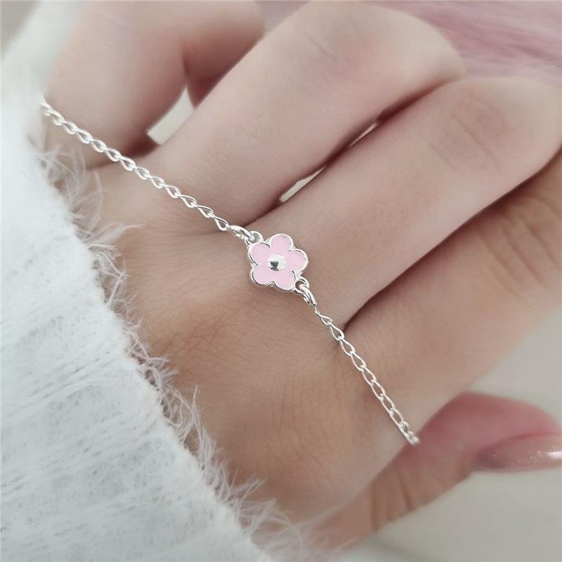 PULSEIRA PRATA 925 FLOR ROSA
