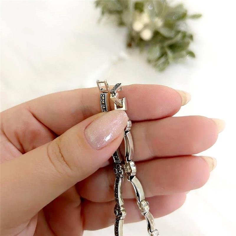 PULSEIRA PRATA 925 FLORES E HASTE COM PEDRA