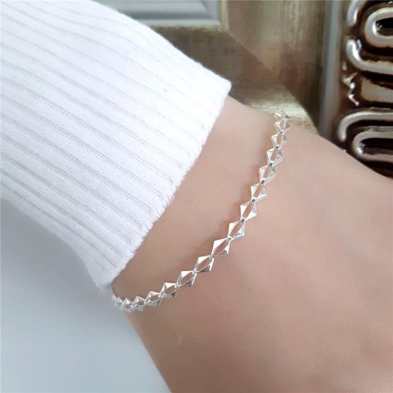 PULSEIRA PRATA 925 GEOMÉTRICO LOSANGOS DUPLO VAZADOS