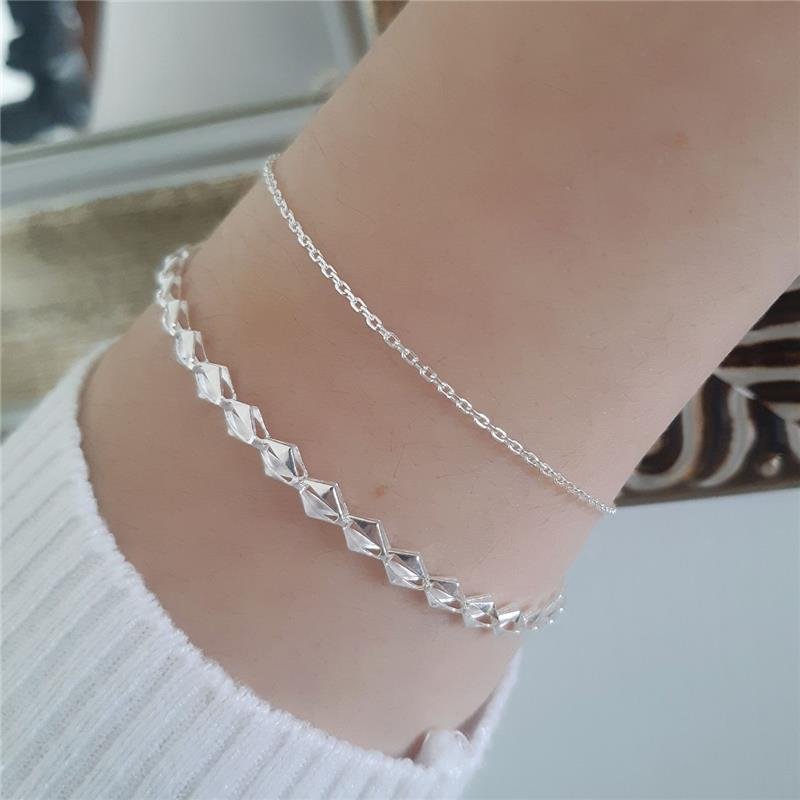 PULSEIRA PRATA 925 GEOMÉTRICO LOSANGOS DUPLO VAZADOS