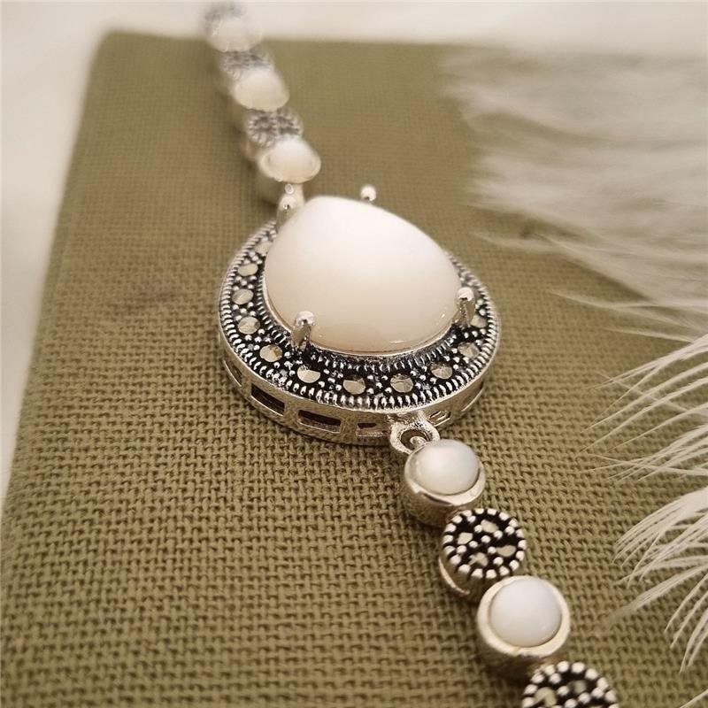 PULSEIRA PRATA 925 GOTA MADRE PÉROLA COM MARCASSITA