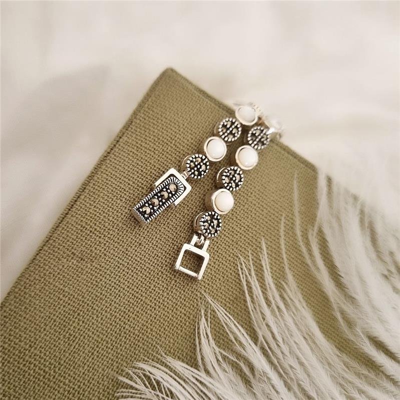 PULSEIRA PRATA 925 GOTA MADRE PÉROLA COM MARCASSITA