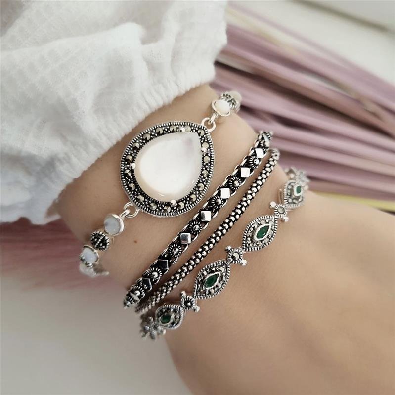 PULSEIRA PRATA 925 GOTA MADRE PÉROLA COM MARCASSITA