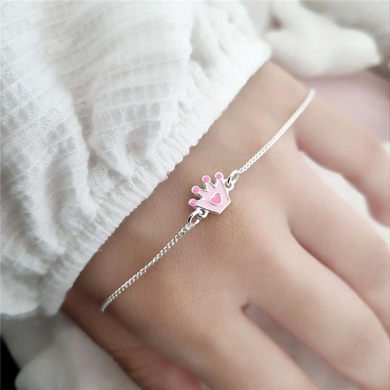 PULSEIRA PRATA 925 INFANTIL COROA ROSA
