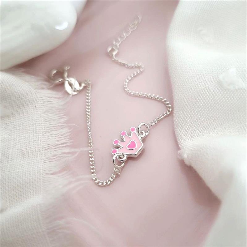 PULSEIRA PRATA 925 INFANTIL COROA ROSA