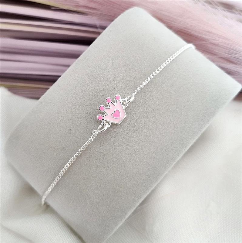 PULSEIRA PRATA 925 INFANTIL COROA ROSA