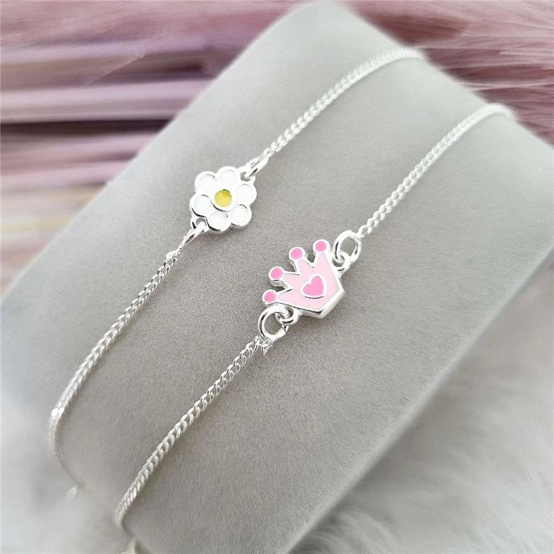PULSEIRA PRATA 925 INFANTIL COROA ROSA