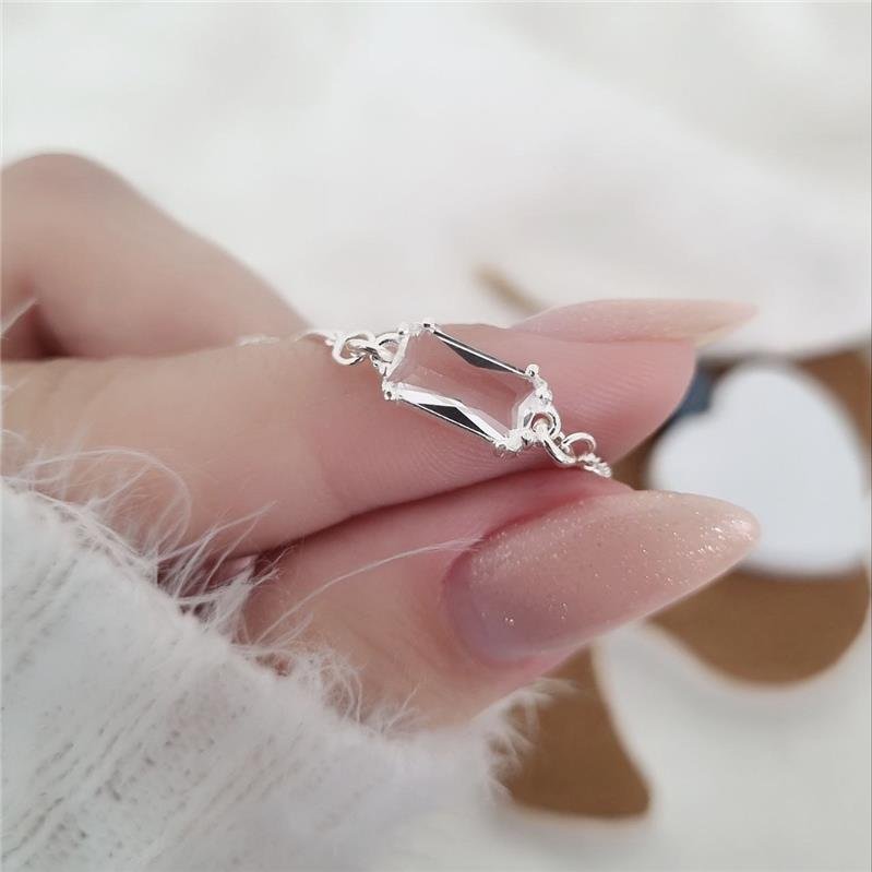 PULSEIRA PRATA 925 INFANTIL PEDRA RETANGULAR