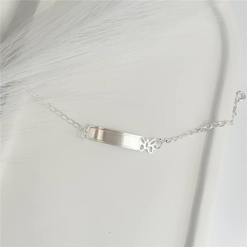 PULSEIRA PRATA 925 INFANTIL PLACA LISA BORBOLETA 