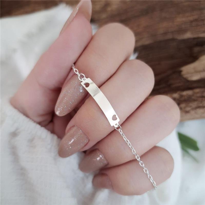 PULSEIRA PRATA 925 INFANTIL PLAQUINHA CORAÇÃO